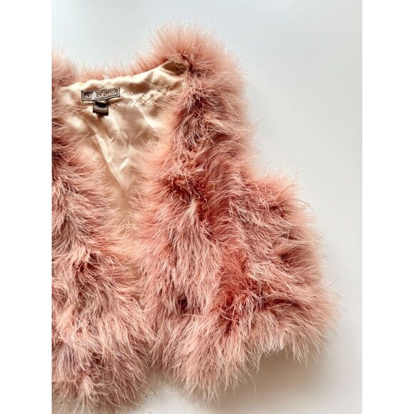 AKUALANI Dusty Pink Ostrich Feather Cropped Vest Shrug, Size S/M - Picture 7 of 13